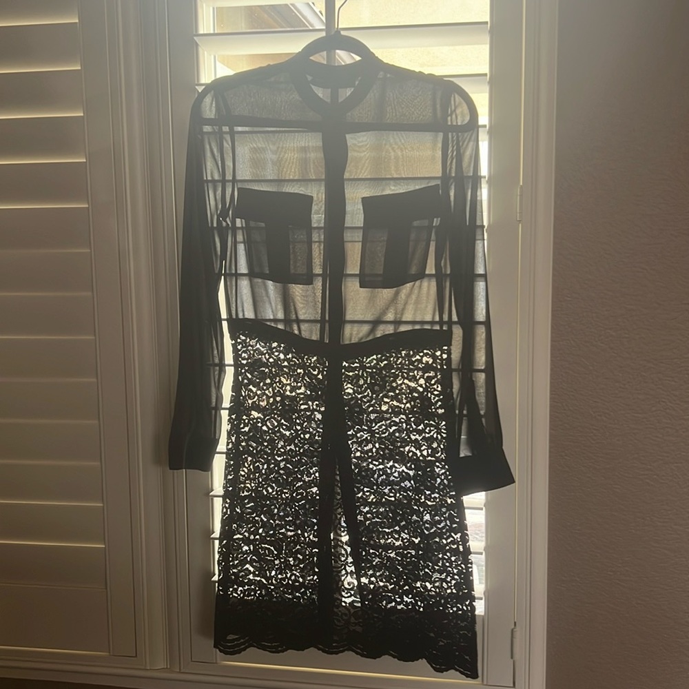 Black, lace, see through, sexy, blouse.
